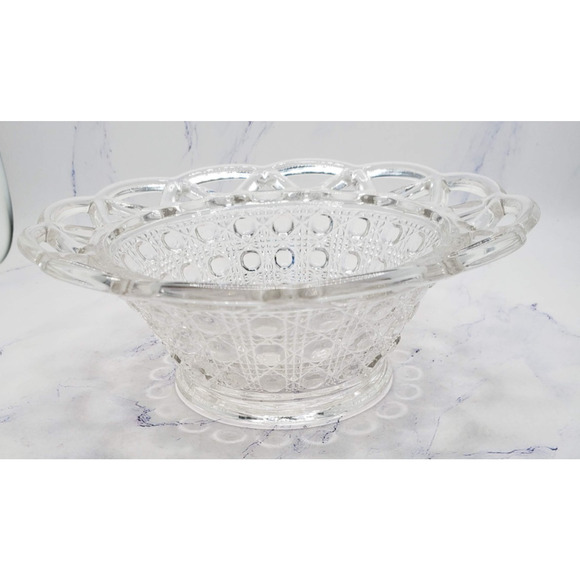 Vintage Imperial Clear Glass Button Open Lace Candy Bowl - Picture 2 of 11